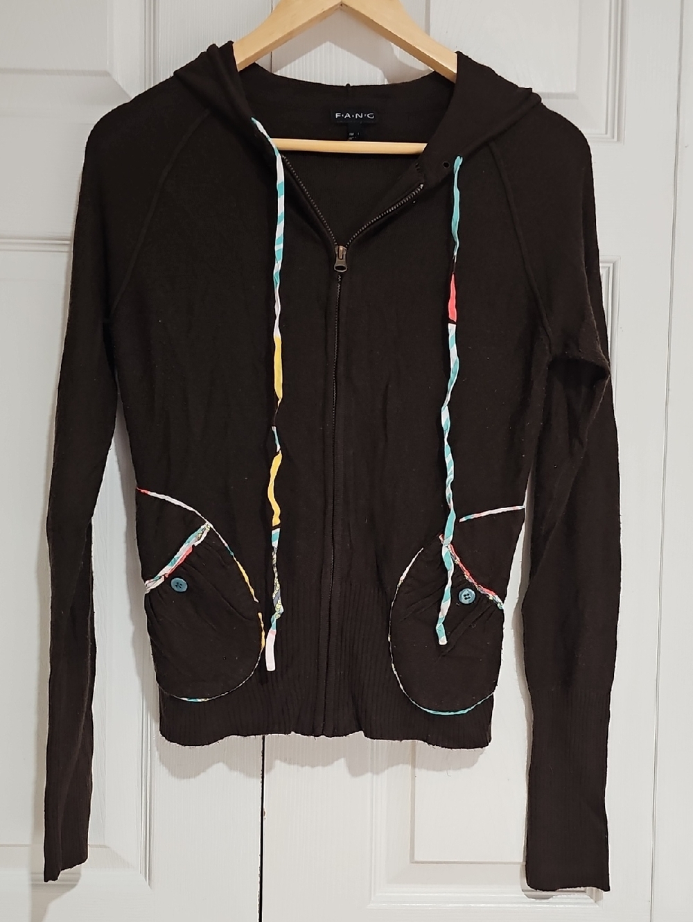FANG Black Zip-Up Hoodie with Multicolor Trim